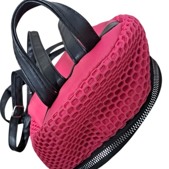 Mesh Pink and Black Backpack with Textured Design - Picture 3 of 11